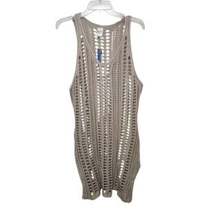 Cha cha Swim Cover-Up Beige Open Crochet Knit Beach Festival Boho  Large NWT
